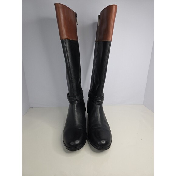 Bandolini Black Leather Riding Boots Zip Closure Brown Leather Accents Sz 7 M - Picture 5 of 15